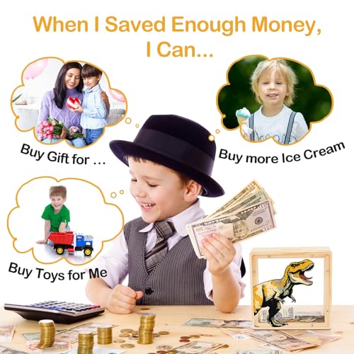 Image of ICOSY Piggy Bank for Kids, Wooden Framed Coin Bank