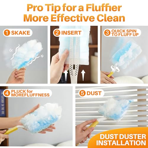 Image of JOYMOOP Disposable Electrostatic Duster for Cleaning, with 1 Handles & 12 Ct Blue Heavy Duty Refills for Swiffer Feather Duster, Household Cleaning Tool for Electronics, Dusting Furniture, Blinds