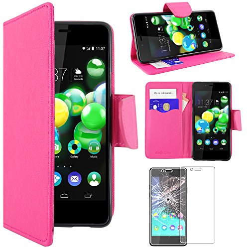 ebestStar - Coque Compatible avec Wiko Highway Pure 4G Etui PU Cuir Housse Portefeuille Porte-Cartes Support Stand, Rose + Film Protection écran Verre Trempé...