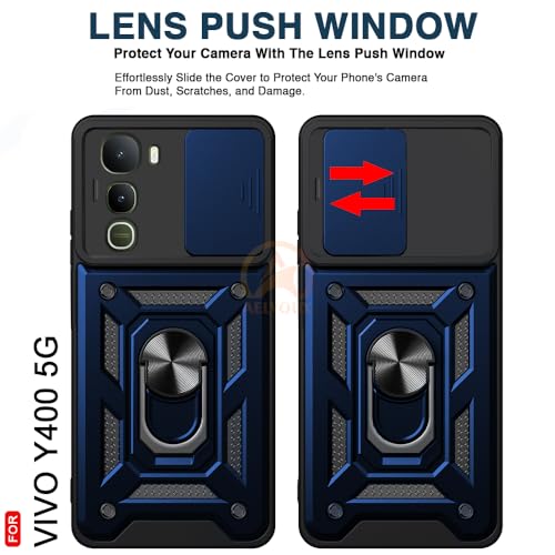 Image of Armor Bumper Back Cover Case for Vivo Y400 5G Rotating Camera Cover, Ring Holder & Kickstand | Heavy Duty & 360 Degree Protection Vivo Y400 5G Back Cover (Blue)