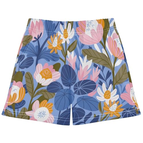 pnyoin Girl's Shorts Summer Flowers Athletic Running Shorts with Pockets Size 9-10t Multi