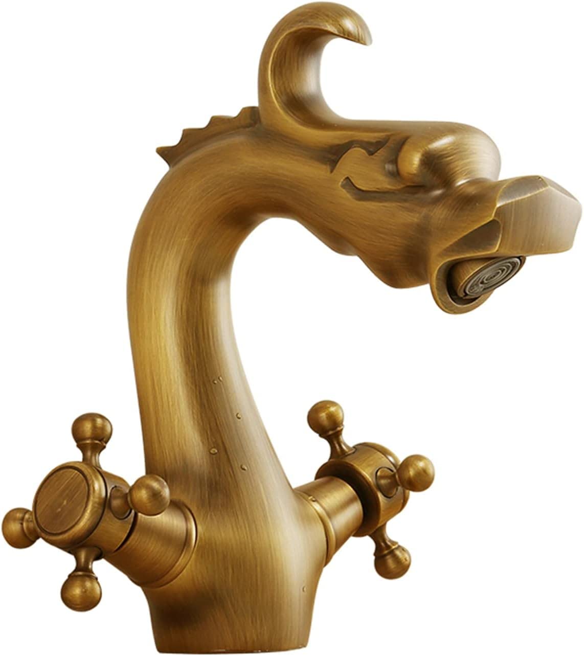 Mitigeur lavabo laiton antique rétro à double poignée pour salle de bain élégante