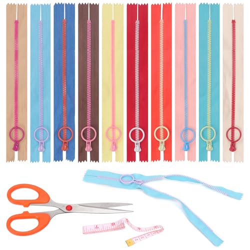 Swpeet 12P 15CM Resin Zipper Metal Ring Puller Colorful Sewing Pouch Bag DIY Sewing Craft Random Color (20cm) Band Maß Sortiment Kit, Bobina Plástico Cremalleras de Costura