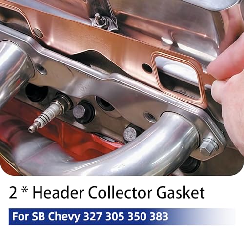 Image of 2PCS for sbc Header gaskets Compatible with Chevy SB 327 305 350 383 Header Collector Gasket,SB Block Hugger Headers Gaskets
