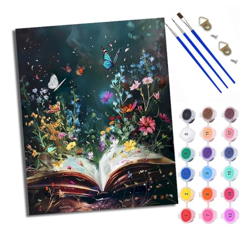 WXRWANG Pintura por Números para Adultos Flores y mariposas en el libro Pintura al óleo digital para adultos de Cuadro para Pintar por Números con Lienzo 40x50cm pintura al óleo de