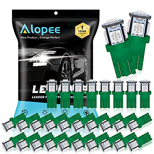 ALOPEE 30-Pack 194 LED Bulb Green, Wedge T10 LED Bulb 5SMD 5050 Chips, 168 LED Bulb, 921 2825 LED Bulb W5W 158 501 LED Lights for Car Interior Dome Map Door Light License Plate Light DC 12V