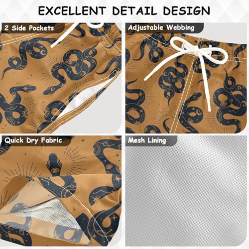 Boys Swim Trunks Quick Dry Magic Snake Beach Board Shorts with Mesh Lining Youth Swimwear 2-12T3