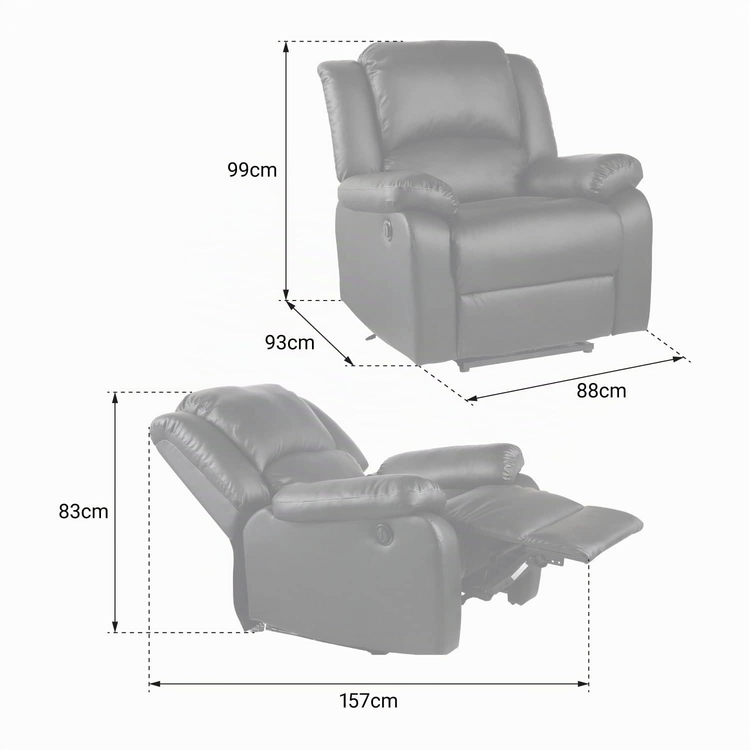 Happy Garden Fauteuil électrique inclinable Cloud Gris Anthracite. Fauteuil de Salon Relax en Tissu Gris Anthracite avec Inclinaison électrique et Repose-Pieds.