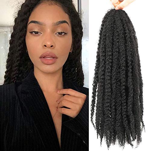 6 Packs Marley Twist Braiding Hair 16Inch Marley Hair For Faux Locs Marley Hair Crochet Braids 100% Kanekalon Synthetic Fiber Afro Kinky Hair Extensions (16inch, 1B)