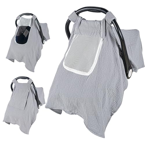 Image of PRIMLECT Car Seat Cover Baby, 100% Muslin Baby Car Seat Cover, 3 in 1 Carseat Sover, Carseat Cover for Baby Easy to Get in & Out, JW003