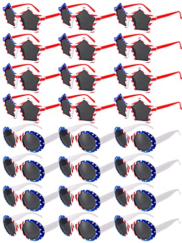 Xuhal 50 Pairs American Flag Sunglasses 4th of July Decoration Patriotic Sunglasses Bulk Star Oval Shaped USA Glasses for Independence Day Men Women Adult Teen Red White and Blue Party Favor Supplies