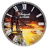 DesignQ Orologio da parete industriale con vista al tramonto con torre Eiffel di Parigi per casa, camera da letto, bagno, ufficio, soggiorno, decorazione