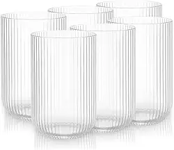 Jogo de 6 Copos de Vidro Canelado Versalhes 420ml Sofisticado Estilo Transparente para Suco Água Refrigerante Drinks Café Restaurante Bares