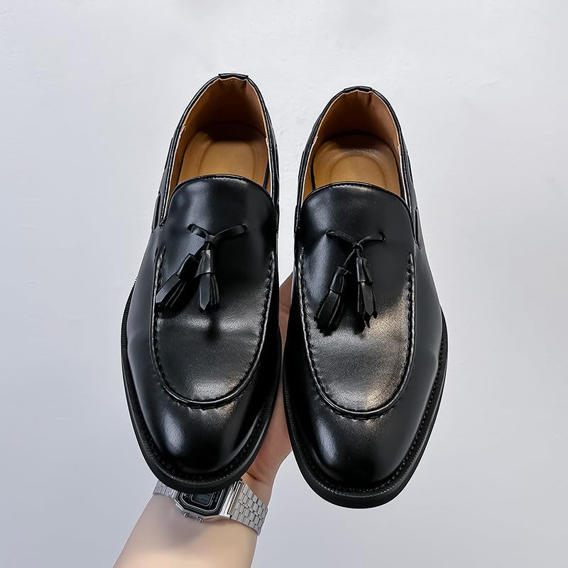 Santimon Men’s Leather Moc Toe Tassel Loafers – Anti-Slip Rubber Sole Lightweight Slip-Ons for Weddings, Office & Formal Events4