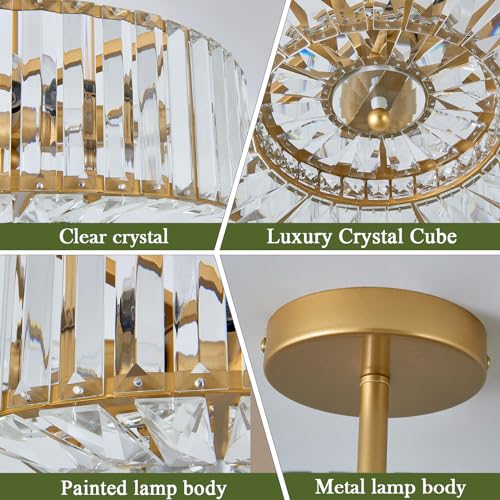 4-Light Gold Modern Crystal Semi Flush Mount Chandelier for Dining Room, Living Room, Bedroom, Hallway, Entryway, Kitchen