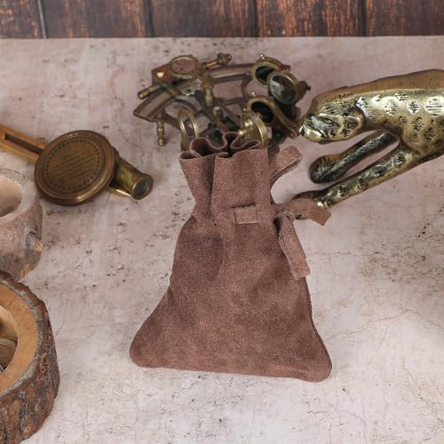 Medieval Drawstring Coin Pouch, Handmade Full Grain Leather Pouch, Suede Brown Vintage Bag for Cosplay, Renaissance-Style Coin Purse, Authentic Leather Money Bag for Costumes3