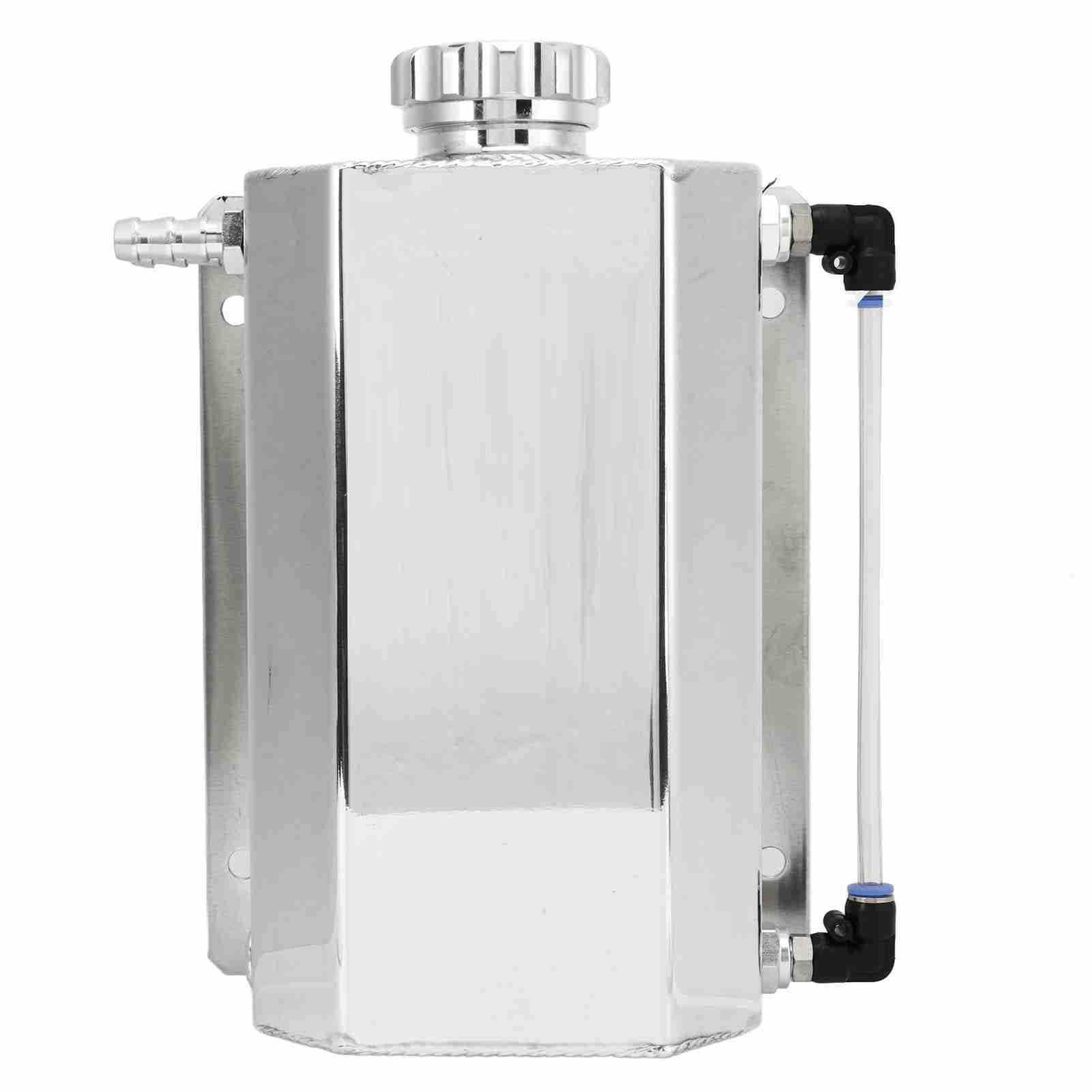 Tanque de desbordamiento de refrigerante de aleación de aluminio, depósito universal para radiador de 2 L para ; soldado con TIG y sellado con junta (Plata)
