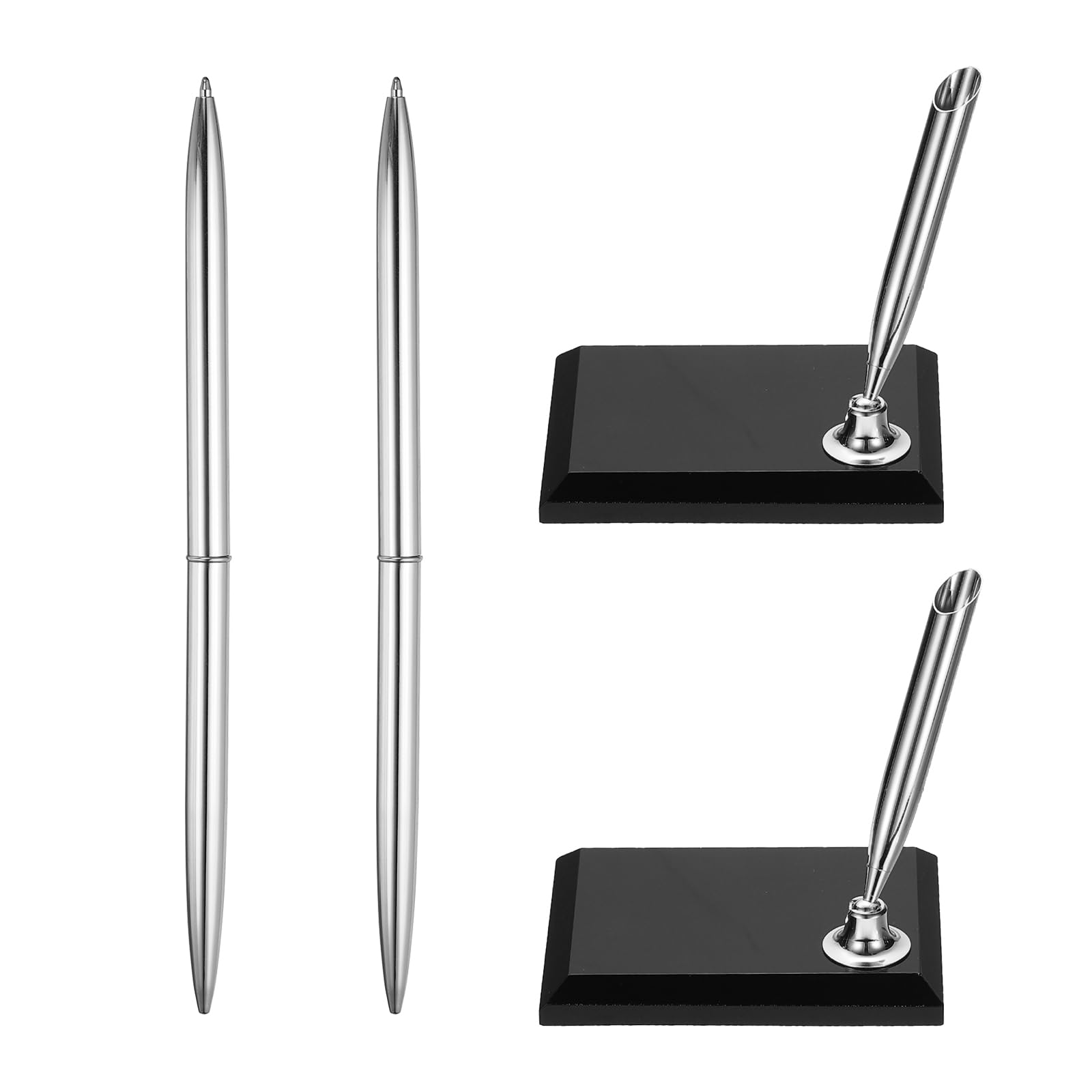 PATIKIL 2Pcs Wedding Pens, Guest Book Pen Set with Acrylic Square Base Stand for Wedding Reception Guest Sign in Ceremony Engagement, Silver