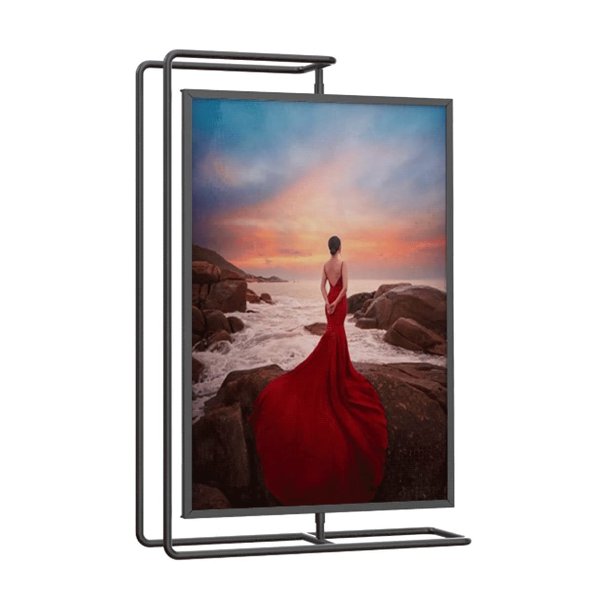 Photo frames, Metal A4 Double Sided Rotating Stand with Acrylic Covers Horizontal and Vertical Display(Black)