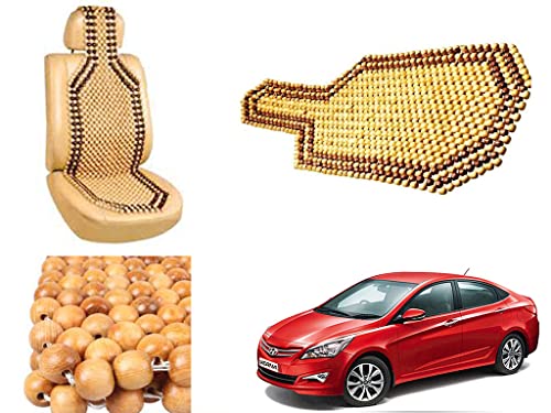 Image of Car Bead Seat Wooden Beads Cushion Cover Pad for Hyundai Verna Fluidic 4S, Acupressure Sitting Seat Cover | Cream Color - Pack of 1