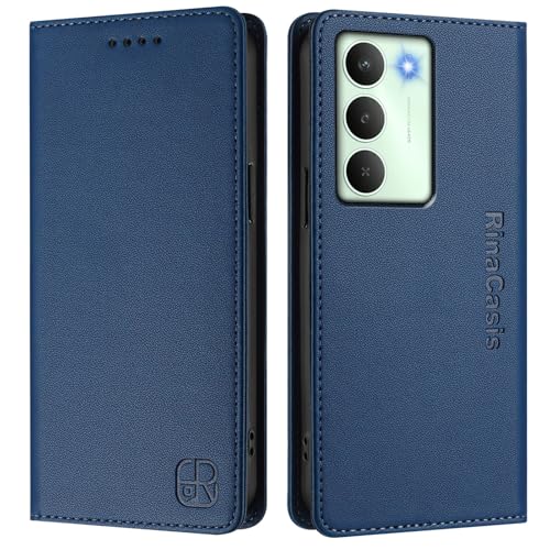 Custodia pelle compatibile con Realme V70 14X Global C75 5G Premium custodia a portafoglio blu scuro
