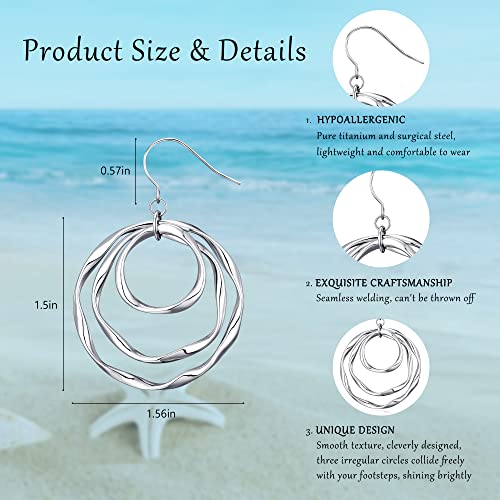 Gumena Silver Hoop Earrings For Women, Triple Hoop Earrings, Surgical Steel Titanium Hypoallergenic Earrings For Sensitive Ears, Drop Earrings For Women, Piercing Earrings Set (Silver Hooks) #TOP1