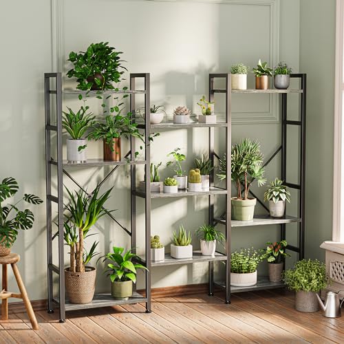 Image of SUPERJARE Triple Bookshelf, Bookcase with 11 Open Display Shelves, Wide Book Shelf Book Case for Home & Office, 4 Tier, Grey