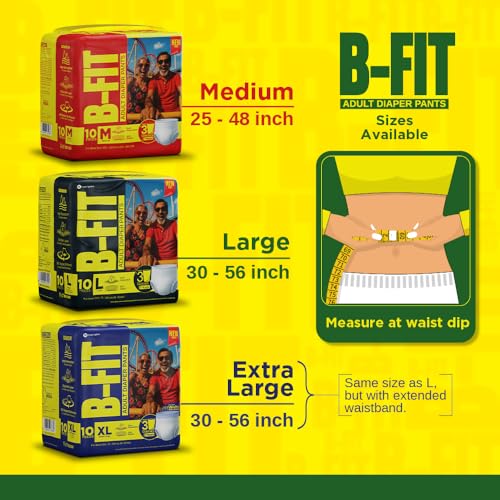 Image of B-Fit Regular Adult Diaper L Size Pants | 10 Count (Large) | Waist 30-56 inch | Unisex | Leakproof | Even Absorption | Long Protection hours | Brief-Like Fit & Soft Elastic Waist