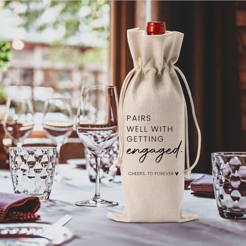 Image of 2pc Engaged Wine Bag Engagement Gifts for New Couples Her | Engagement Party Decorations Pairs Well with Getting Engaged Wine Accessory Sets Champagne Bottle Wraps Bags