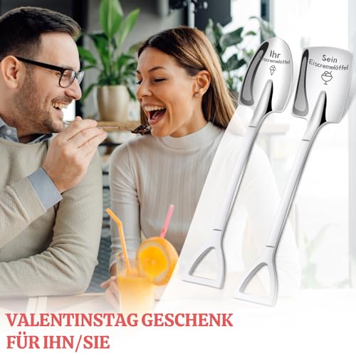 Jahrestag Geschenk für Ihn Sie, Tulolvae 2 Stück Eislöffel mit Gravur - Sein und Ihr Eiscremelöffel - Valentinstag Geburtstag Weihnachten Hochzeitstag Geschenk für Ihn Sie Paare Partner