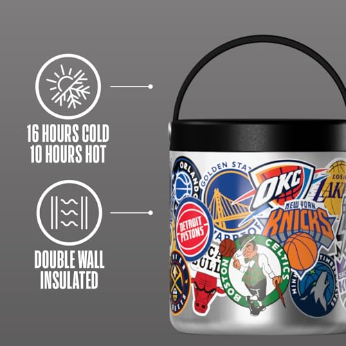 Image of Hydrapeak NBA Officially Licensed All-Team Logo Sticker Print 25oz Stainless Steel Vacuum Insulated Food Jar with Handle, Wide Mouth Leak-Proof Soup Container for Adults, 10 Hours Hot & 16 Hours Cold