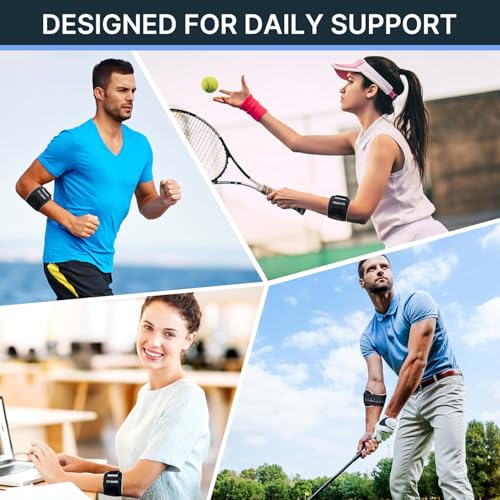 Fit Geno Elbow Brace for Tennis & Golfer's Elbow: Adjustable Strap for Pain Relief - Support for Men and Women (10''-15.5'', 1 Pack)