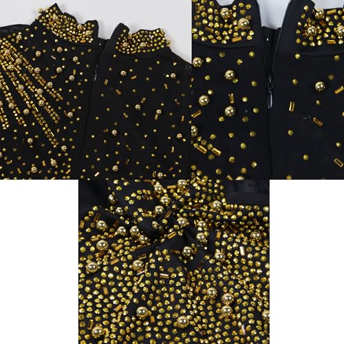 Image of Jigfar Women Sexy Elegant Rhinestone Mesh See Through Party Club Night Split Bodycon Formal Maxi Dress