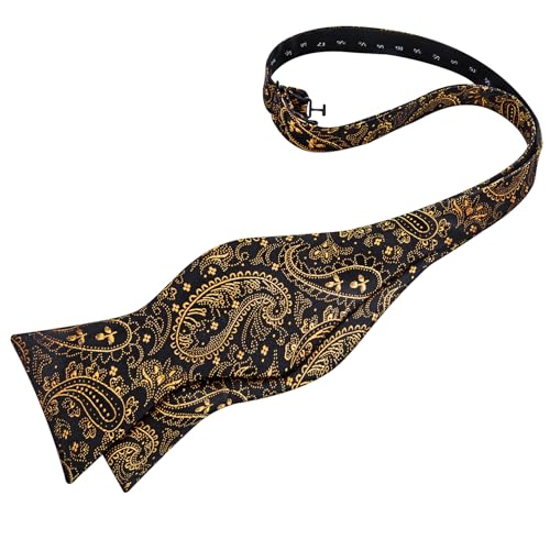 Image of DiBanGu Men Bow Tie Paisley Striped Self-Bow Tie for Men and Silk Woven Bowtie Pocket Square Cufflinks Wedding Party