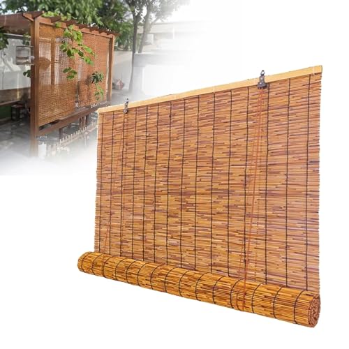 AJTXCSFOQL Persianas de bambú marrón for porches, Patios y terrazas Exteriores, Cortinas Opacas de bambú Tipo cerilla, persianas enrollables de bambú for Exteriores(60x140 cm (WxH))