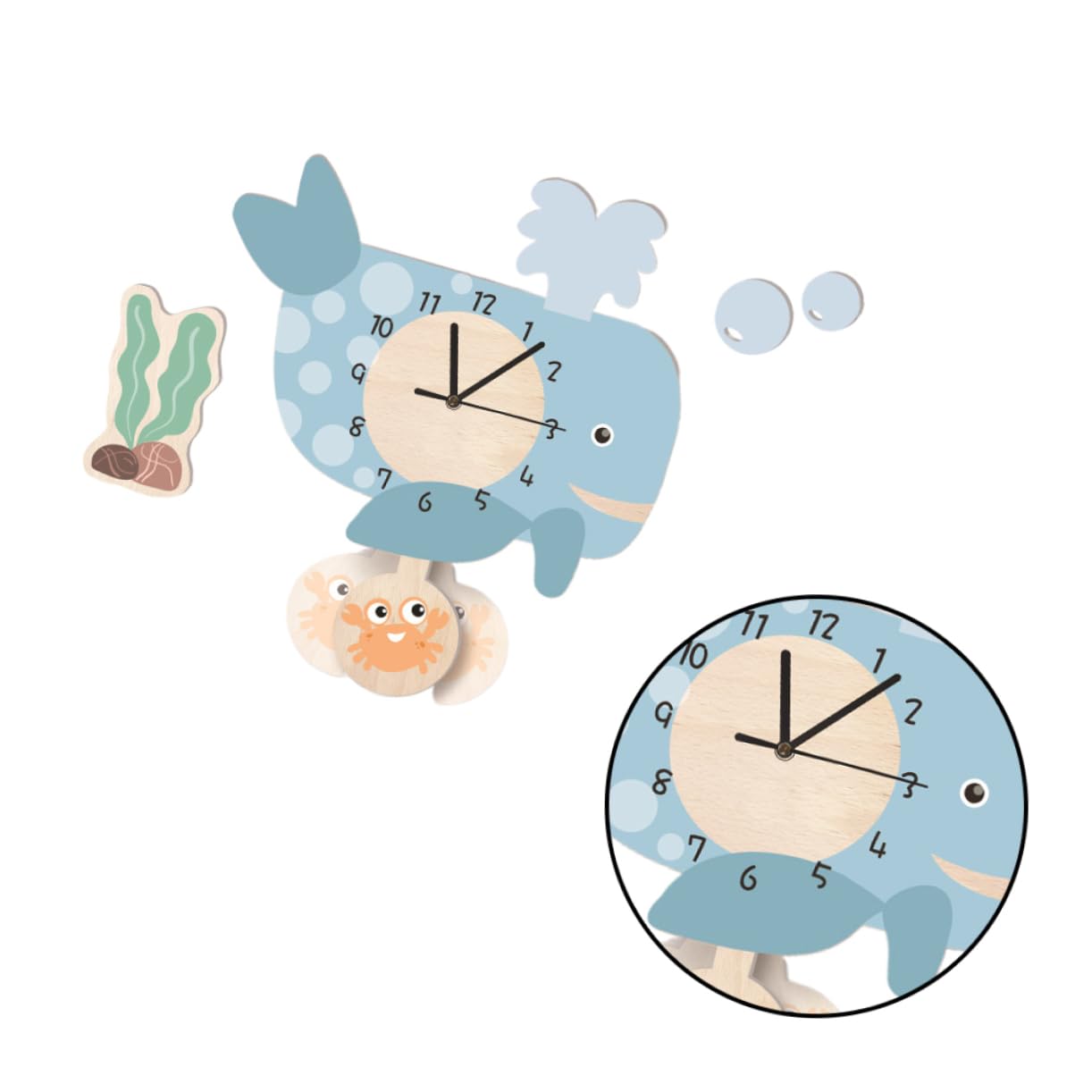 Reloj de Pared Colgante Ballena de Dibujos Animados Silencioso, Material Ecológico, para Jardín de Infantes y Sala de Estar, Decoración de Pared Creativa