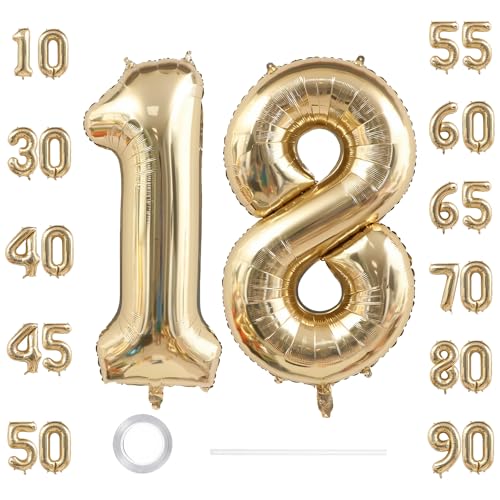 GoldRock XXL Luftballons 18 Geburtstag Deko 40 Zoll Deko 18. Geburtstag Mädchen Junge Zahlen 18 Luftballon Weißgold Geburtstagsdeko 18 Mädchen Jungen Folienballon 18 Ballon Zahl Groß für Jubiläum