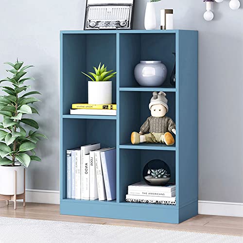 Image of IOTXY Open Shelf Low Bookcase - Wooden 3-Tier Cube Bookshelf, Bright Blue
