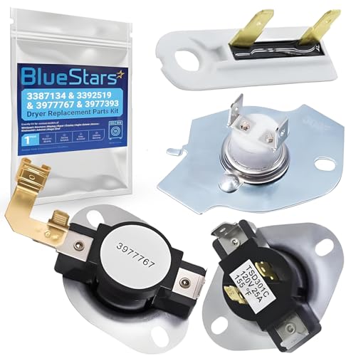 BlueStars 3387134 Cycling Thermostat 3392519 Dryer Thermal Fuse 3977393 Thermal Cut-off Switch 3977767 High-limit Thermostat Kit - Compatible with Whirlpool Kenmore Maytag Dryers