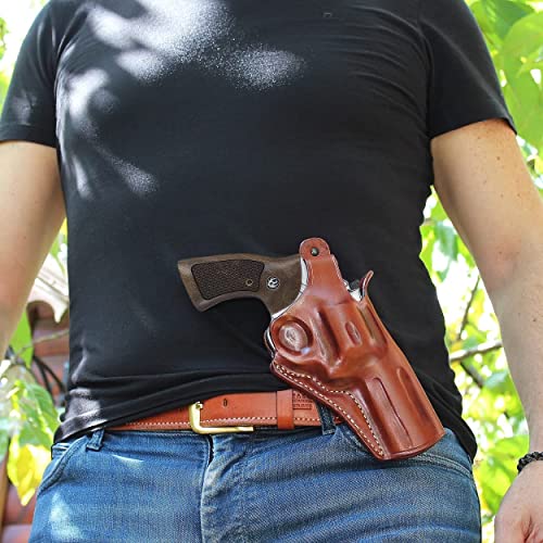 Premium Leather Owb Paddle Holster With Thumbreak Fits S&W Model 686 4'' -357 Mag, Right Hand Draw, Brown Color #1095# #TOP4