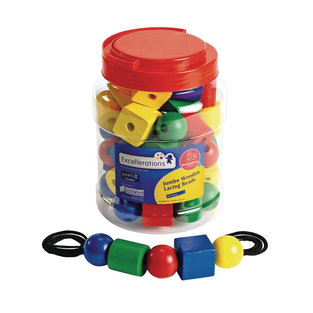 Excelleration Jumbo Lacing Beads with String in Jar, 36 Pieces, Fine Motor Development, Educational Toy, Preschool, Kids Toys - Image 5