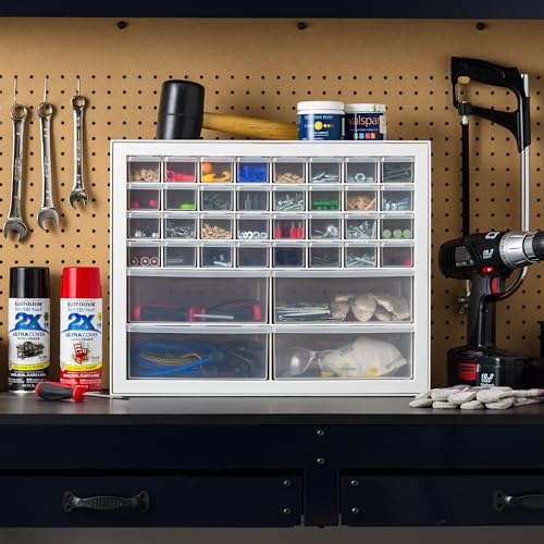 Image of IRIS USA 36-Drawer Storage Cabinet, Made in USA, Small Parts Storage Craft Organizer, Tool Chest, Hardware, Electronics, Screws, Nuts & Bolts, Garage & Workshop Storage, Teacher Toolbox, White