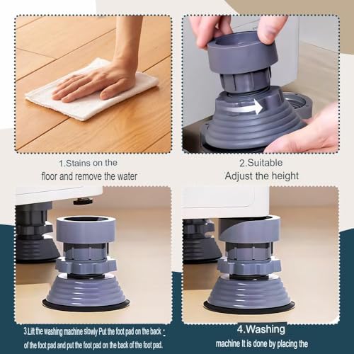 Image of Anti Vibration Pads for Washing Machine (Pack of 4) | 300kg Heavy Duty Adjustable Feet Stand for Washer, Refrigerator & Dryer | Noise & Shock Absorber Rubber Pads | Anti-Slip Floor Protector