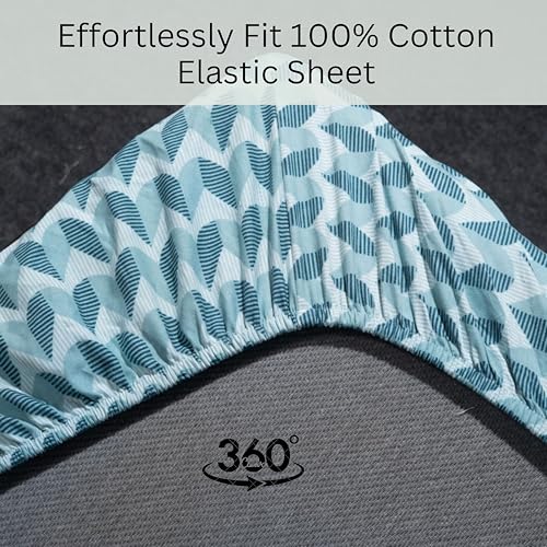 Image of Amazon Brand - Umi Cotton Fitted Bedsheet, Queen Size 78x60 Inches, Elastic Fit Bed Sheet, 10 Inch Deep Pocket, Soft Breathable Bedding, Durable Easy Care, with Pillow Cover-Coastal Crest