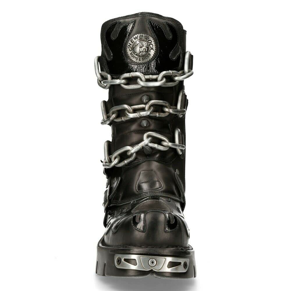 New Rock 727-S1 Metallic Schwarzes Leder Spikes Gotisch Mittlere Wade Punk Rock Stiefel