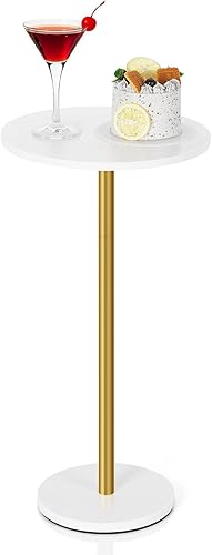Vrisa Mesa auxiliar pequeña para espacios pequeños, pedestal redondo, moderna mesa de cóctel de café Martini para sala de estar, dormitorio, sofá,