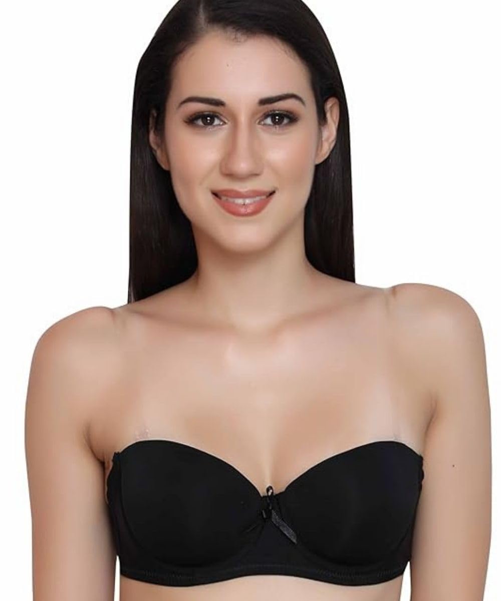 brachy Women's Polycotton Padded Underwire Strapless Bra Beige-picture-24