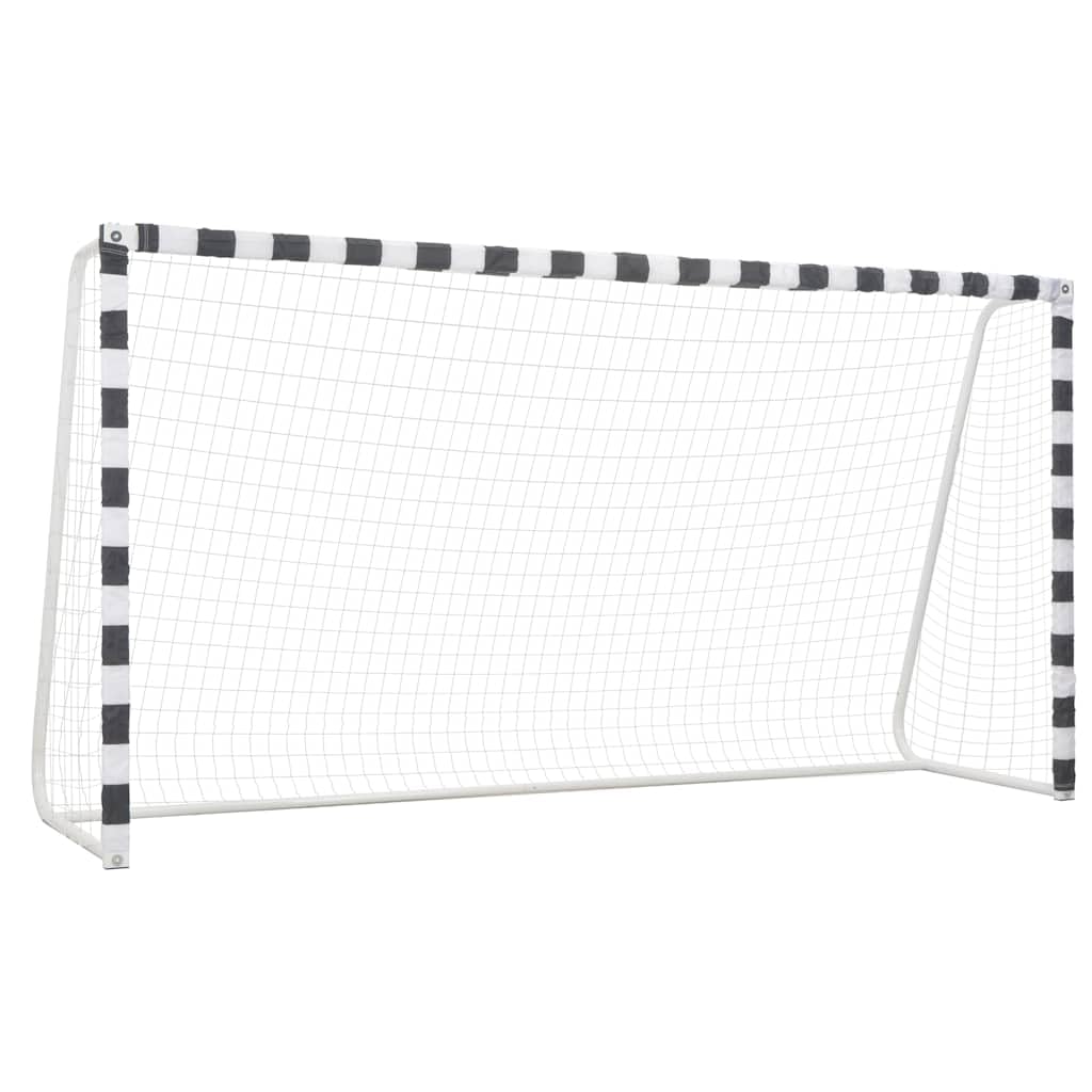 Porta da calcio in metallo, 300 x 160 cm, colore nero e bianco, con rete in polietilene, resistente alle intemperie, robusta spina per bambini, ragazzi e adulti, per interni ed esterni