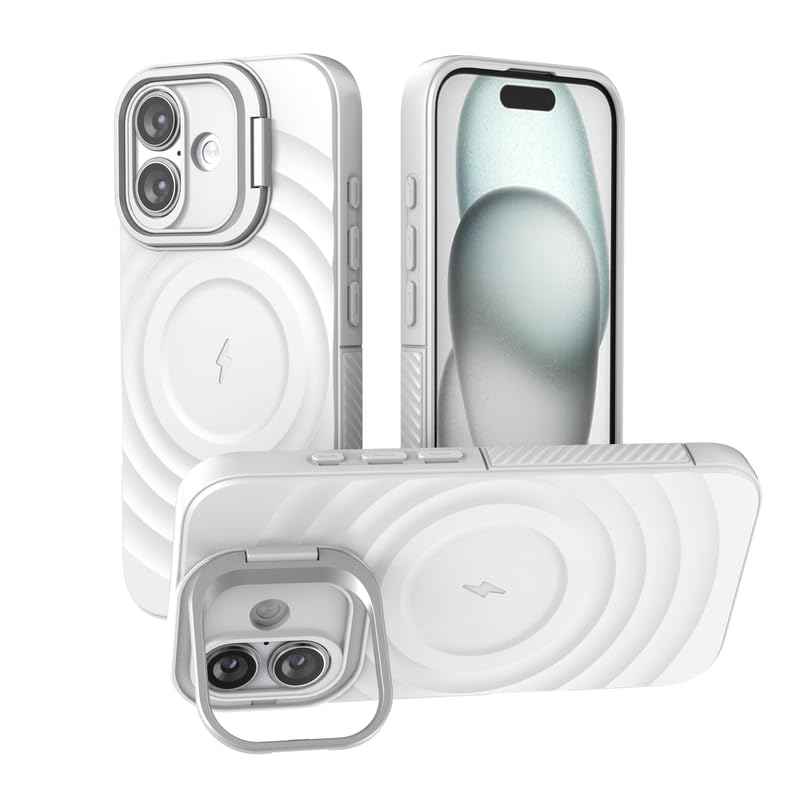 Image of LuxuryKase Shockproof Case for iPhone 16 | Ripple Pattern | Camera Protection | Inner Velvet Fabric Lining | Protective Cover with Enhanced Grip & Wireless Charging Support - White