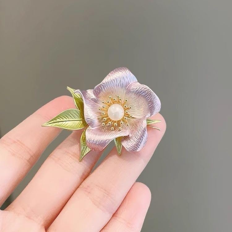 Image of Elegant Floral Brooch Pins for Women, Sweater Shawl Silk Cardigan Lapel Pins, Cardigan Jewelry Suit Shirt Accessory with Crystal CZ Flowers Brooches Pins for Women